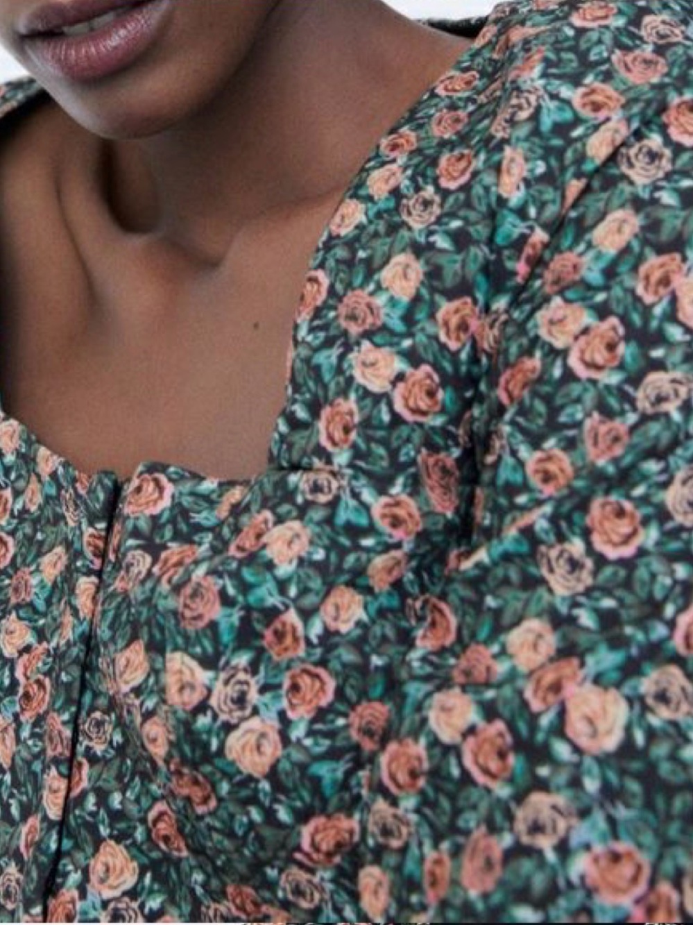 Zara Floral Corset Crop Top XS Green Pink Rose Print Square Neck Cottagecore - Picture 8 of 16